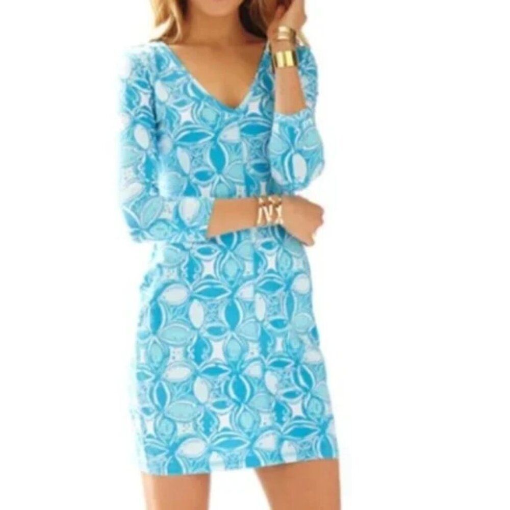 Lilly Pulitzer Juliet Dress What a Racquet women's size XS Pima Cotton Ariel Blu